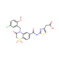 COc1ccc(Cl)cc1CN1C(=O)CS(=O)(=O)c2ccc(C(=O)Nc3nc(CC(=O)O)cs3)cc21 ZINC000299856525