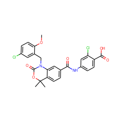 COc1ccc(Cl)cc1CN1C(=O)OC(C)(C)c2ccc(C(=O)Nc3ccc(C(=O)O)c(Cl)c3)cc21 ZINC000299858785