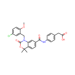 COc1ccc(Cl)cc1CN1C(=O)OC(C)(C)c2ccc(C(=O)Nc3ccc(CC(=O)O)cc3)cc21 ZINC000299854770