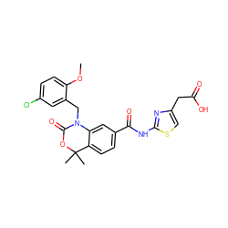 COc1ccc(Cl)cc1CN1C(=O)OC(C)(C)c2ccc(C(=O)Nc3nc(CC(=O)O)cs3)cc21 ZINC000299857662