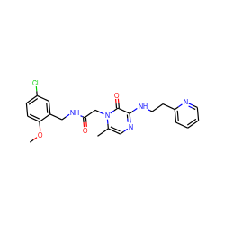 COc1ccc(Cl)cc1CNC(=O)Cn1c(C)cnc(NCCc2ccccn2)c1=O ZINC000066078932