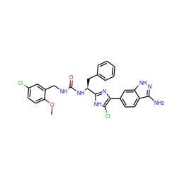 COc1ccc(Cl)cc1CNC(=O)N[C@@H](Cc1ccccc1)c1nc(-c2ccc3c(N)n[nH]c3c2)c(Cl)[nH]1 ZINC000115472885