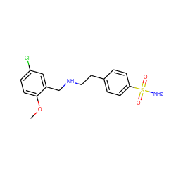 COc1ccc(Cl)cc1CNCCc1ccc(S(N)(=O)=O)cc1 ZINC000019872426