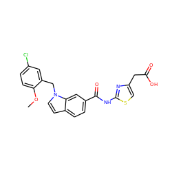 COc1ccc(Cl)cc1Cn1ccc2ccc(C(=O)Nc3nc(CC(=O)O)cs3)cc21 ZINC000299858383