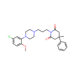 COc1ccc(Cl)cc1N1CCN(CCCN2C(=O)CC(C)(c3ccccc3)CC2=O)CC1 ZINC000072173495