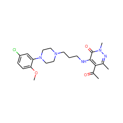 COc1ccc(Cl)cc1N1CCN(CCCNc2c(C(C)=O)c(C)nn(C)c2=O)CC1 ZINC000013863392