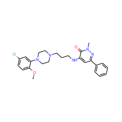 COc1ccc(Cl)cc1N1CCN(CCCNc2cc(-c3ccccc3)nn(C)c2=O)CC1 ZINC000013863388