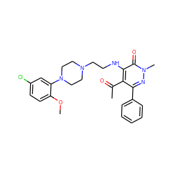 COc1ccc(Cl)cc1N1CCN(CCNc2c(C(C)=O)c(-c3ccccc3)nn(C)c2=O)CC1 ZINC000013863380