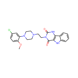 COc1ccc(Cl)cc1N1CCN(CCn2c(=O)[nH]c3c([nH]c4ccccc43)c2=O)CC1 ZINC000028604091