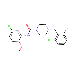 COc1ccc(Cl)cc1NC(=O)N1CCN(Cc2c(Cl)cccc2Cl)CC1 ZINC000169348409