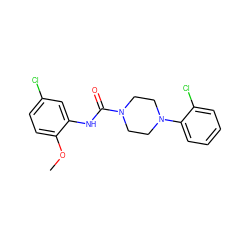 COc1ccc(Cl)cc1NC(=O)N1CCN(c2ccccc2Cl)CC1 ZINC000122648349