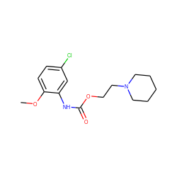 COc1ccc(Cl)cc1NC(=O)OCCN1CCCCC1 ZINC000013762245