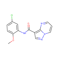 COc1ccc(Cl)cc1NC(=O)c1cnn2cccnc12 ZINC000000211038