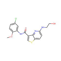 COc1ccc(Cl)cc1NC(=O)c1csc2ccc(NCCO)nc12 ZINC000113653027