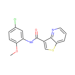 COc1ccc(Cl)cc1NC(=O)c1csc2cccnc12 ZINC000113653255