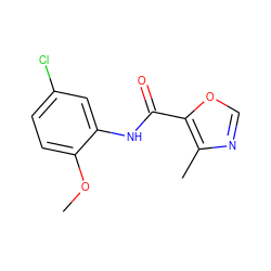 COc1ccc(Cl)cc1NC(=O)c1ocnc1C ZINC000004143116