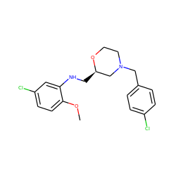 COc1ccc(Cl)cc1NC[C@@H]1CN(Cc2ccc(Cl)cc2)CCO1 ZINC000013579703
