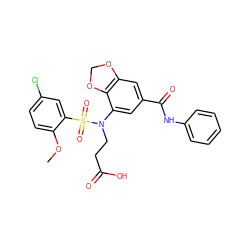 COc1ccc(Cl)cc1S(=O)(=O)N(CCC(=O)O)c1cc(C(=O)Nc2ccccc2)cc2c1OCO2 ZINC000299855320