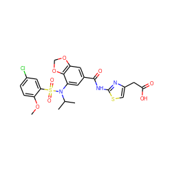 COc1ccc(Cl)cc1S(=O)(=O)N(c1cc(C(=O)Nc2nc(CC(=O)O)cs2)cc2c1OCO2)C(C)C ZINC000299858836