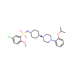 COc1ccc(Cl)cc1S(=O)(=O)N[C@H]1CC[C@H](N2CCN(c3ccccc3OC(C)C)CC2)CC1 ZINC000101127767