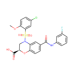 COc1ccc(Cl)cc1S(=O)(=O)N1C[C@H](C(=O)O)Oc2ccc(C(=O)Nc3cccc(F)c3)cc21 ZINC000095564493