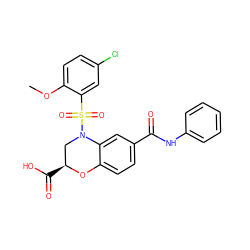 COc1ccc(Cl)cc1S(=O)(=O)N1C[C@H](C(=O)O)Oc2ccc(C(=O)Nc3ccccc3)cc21 ZINC000114520326