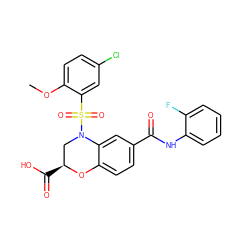 COc1ccc(Cl)cc1S(=O)(=O)N1C[C@H](C(=O)O)Oc2ccc(C(=O)Nc3ccccc3F)cc21 ZINC000114514462