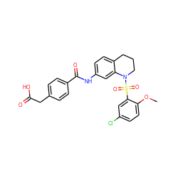 COc1ccc(Cl)cc1S(=O)(=O)N1CCCc2ccc(NC(=O)c3ccc(CC(=O)O)cc3)cc21 ZINC000148180323