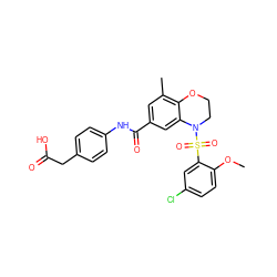 COc1ccc(Cl)cc1S(=O)(=O)N1CCOc2c(C)cc(C(=O)Nc3ccc(CC(=O)O)cc3)cc21 ZINC000114521844