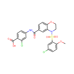 COc1ccc(Cl)cc1S(=O)(=O)N1CCOc2ccc(C(=O)Nc3ccc(C(=O)O)c(Cl)c3)cc21 ZINC000114516563