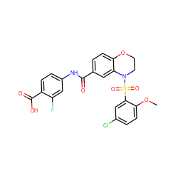 COc1ccc(Cl)cc1S(=O)(=O)N1CCOc2ccc(C(=O)Nc3ccc(C(=O)O)c(F)c3)cc21 ZINC000114514767