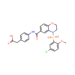 COc1ccc(Cl)cc1S(=O)(=O)N1CCOc2ccc(C(=O)Nc3ccc(CC(=O)O)cc3)cc21 ZINC000114517174