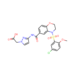 COc1ccc(Cl)cc1S(=O)(=O)N1CCOc2ccc(C(=O)Nc3ccn(CC(=O)O)n3)cc21 ZINC000114517719