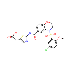 COc1ccc(Cl)cc1S(=O)(=O)N1CCOc2ccc(C(=O)Nc3ncc(CC(=O)O)s3)cc21 ZINC000114518688