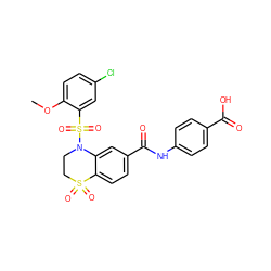 COc1ccc(Cl)cc1S(=O)(=O)N1CCS(=O)(=O)c2ccc(C(=O)Nc3ccc(C(=O)O)cc3)cc21 ZINC000114513515