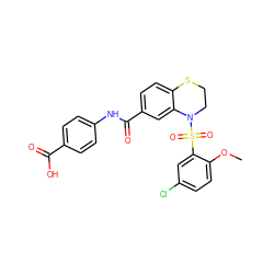 COc1ccc(Cl)cc1S(=O)(=O)N1CCSc2ccc(C(=O)Nc3ccc(C(=O)O)cc3)cc21 ZINC000114518283