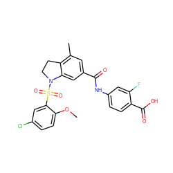 COc1ccc(Cl)cc1S(=O)(=O)N1CCc2c(C)cc(C(=O)Nc3ccc(C(=O)O)c(F)c3)cc21 ZINC000034948760