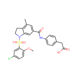 COc1ccc(Cl)cc1S(=O)(=O)N1CCc2c(C)cc(C(=O)Nc3ccc(CC(=O)O)cc3)cc21 ZINC000043196323