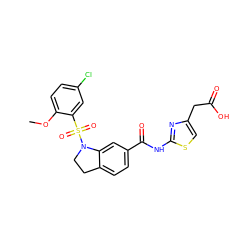 COc1ccc(Cl)cc1S(=O)(=O)N1CCc2ccc(C(=O)Nc3nc(CC(=O)O)cs3)cc21 ZINC000139681948