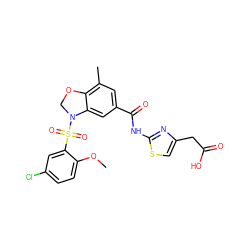 COc1ccc(Cl)cc1S(=O)(=O)N1COc2c(C)cc(C(=O)Nc3nc(CC(=O)O)cs3)cc21 ZINC000114514638