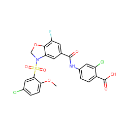 COc1ccc(Cl)cc1S(=O)(=O)N1COc2c(F)cc(C(=O)Nc3ccc(C(=O)O)c(Cl)c3)cc21 ZINC000114518942