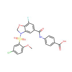 COc1ccc(Cl)cc1S(=O)(=O)N1COc2c(F)cc(C(=O)Nc3ccc(C(=O)O)cc3)cc21 ZINC000114517415