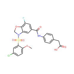 COc1ccc(Cl)cc1S(=O)(=O)N1COc2c(F)cc(C(=O)Nc3ccc(CC(=O)O)cc3)cc21 ZINC000114514781