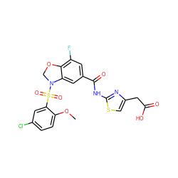 COc1ccc(Cl)cc1S(=O)(=O)N1COc2c(F)cc(C(=O)Nc3nc(CC(=O)O)cs3)cc21 ZINC000114517074