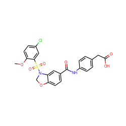COc1ccc(Cl)cc1S(=O)(=O)N1COc2ccc(C(=O)Nc3ccc(CC(=O)O)cc3)cc21 ZINC000114516466