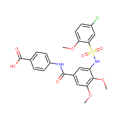 COc1ccc(Cl)cc1S(=O)(=O)Nc1cc(C(=O)Nc2ccc(C(=O)O)cc2)cc(OC)c1OC ZINC000135790435