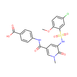 COc1ccc(Cl)cc1S(=O)(=O)Nc1cc(C(=O)Nc2ccc(C(=O)O)cc2)cn(C)c1=O ZINC000299857681