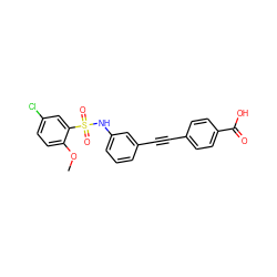 COc1ccc(Cl)cc1S(=O)(=O)Nc1cccc(C#Cc2ccc(C(=O)O)cc2)c1 ZINC000299856908