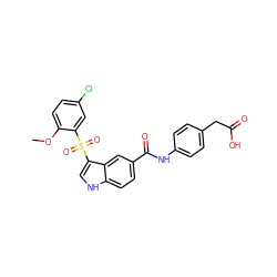 COc1ccc(Cl)cc1S(=O)(=O)c1c[nH]c2ccc(C(=O)Nc3ccc(CC(=O)O)cc3)cc12 ZINC000299860101