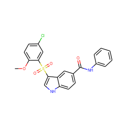 COc1ccc(Cl)cc1S(=O)(=O)c1c[nH]c2ccc(C(=O)Nc3ccccc3)cc12 ZINC000299855388